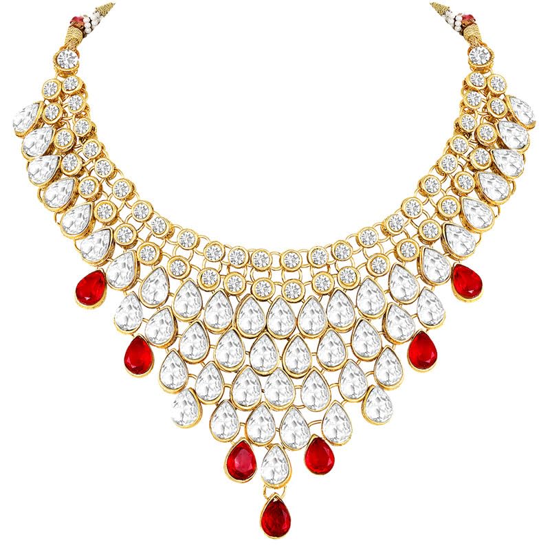 Aheli Exquisite Wedding Party Wear Faux Stone Studded Necklace with Maang Tikka Indian Ethnic Traditional Bharatanatyam jewellery set Gift for Women - Image 4